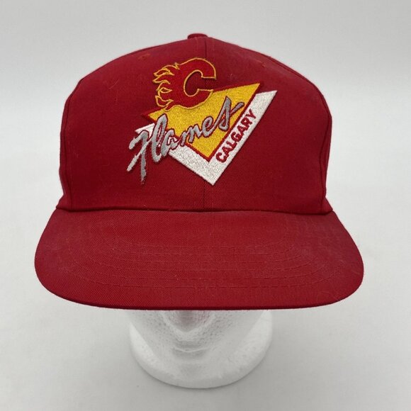 Vintage Calgary Flames SnapBack Hat Triangle Design Logo Wool Blend Cap 80s NHL - Picture 3 of 11